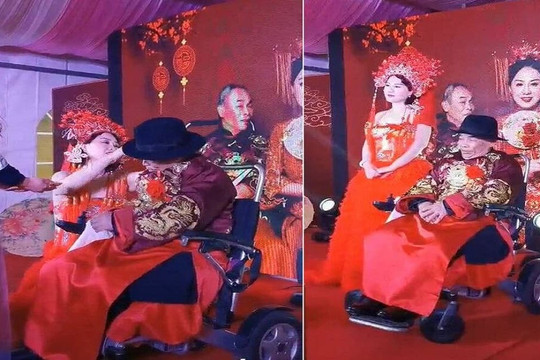 Cụ ông 80 tuổi ngồi xe lăn cưới cô dâu xinh đẹp kém 42 tuổi khiến ai cũng trầm trồ