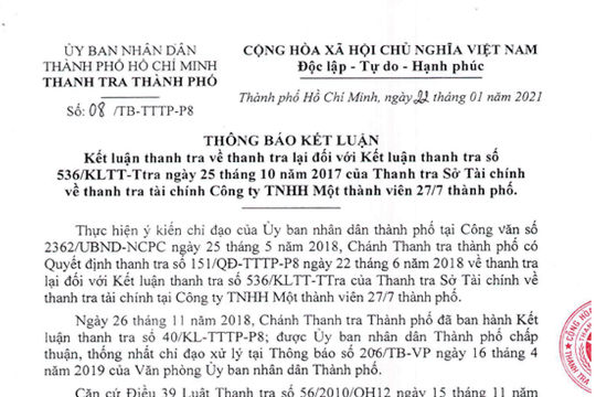 Chuyển hồ sơ cho CSĐT – CATP điều tra nguyên Giám đốc Công ty TNHH MTV 27/7 thành phố