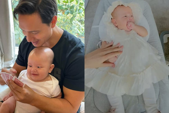 Leon gây chú ý bởi biểu cảm siêu 'phỡn' khi được xem ba Kim Lý đánh bài, Lisa lần đầu tiên được mẹ Hà Hồ cho mặc váy