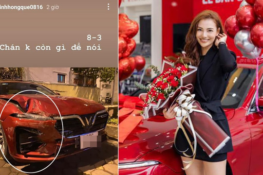 Hồng Quế gặp tai nạn khiến xế cưng vừa mới tậu bị hư hại, móp đầu nghiêm trọng