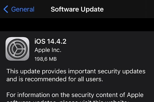 Apple phát hành bản cập nhật khẩn cấp iOS 14.4.2 cho iPhone, iPad