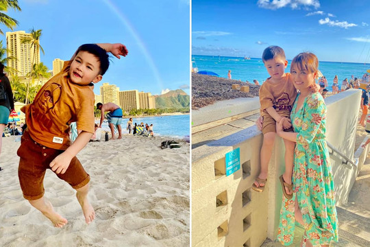 Bà xã Đan Trường đưa con đi nghỉ dưỡng ở Hawaii nhưng cảm thấy như chạy marathon mỗi ngày vì quá mệt