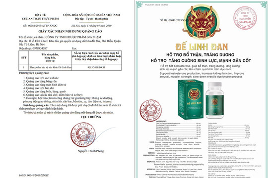 Thực phẩm BVSK Đế Linh Đan: “Thổi phồng” công dụng, gây hiểu nhầm cho người tiêu dùng