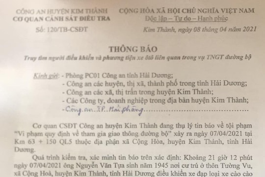 Hải Dương: Công an truy tìm xe container nghi gây tai nạn chết người
