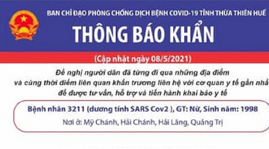 TT-Huế ghi nhận 1 ca dương tính với SARS-CoV-2