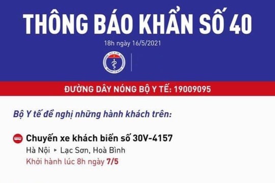 Bộ Y tế khẩn cấp tìm người đi xe khách Hà Nội - Hòa Bình