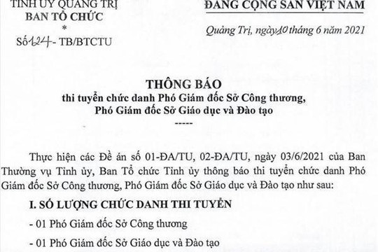 Lần đầu tiên tỉnh Quảng Trị thi tuyển chức danh Phó Giám đốc Sở