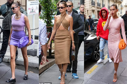Bà xã Justin Bieber khoe visual 'chặt chém' lúc gặp Đệ nhất phu nhân Pháp rồi lại hóa gái ngoan khi hẹn hò cùng chồng
