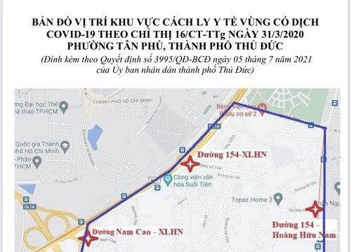 Phong tỏa hơn 12.000 hộ dân ở phường Tân Phú (TP Thủ Đức) theo Chỉ thị 16