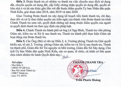 Quyết định thanh tra đất đai tại quận Ninh Kiều