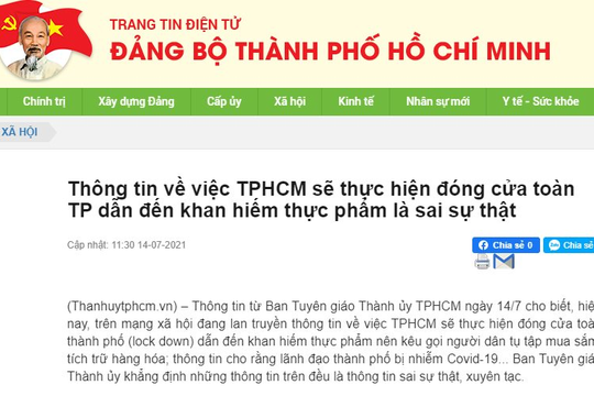 ‘TPHCM đóng cửa toàn thành phố’ là thông tin sai sự thật