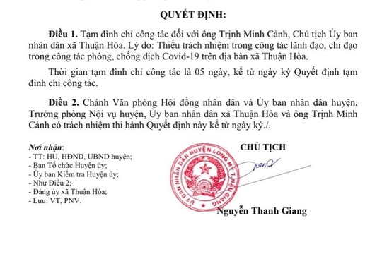 Thiếu trách nhiệm trong phòng chống dịch, một Chủ tịch xã bị đình chỉ công tác