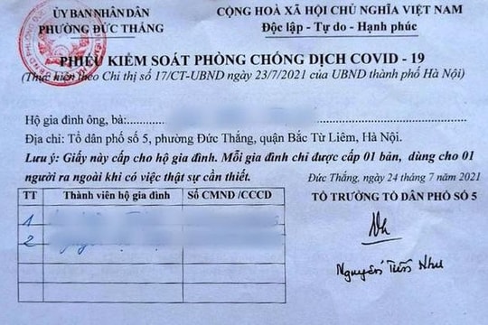 Áp dụng 'phiếu ra đường' cho người dân ở khu vực cho phép