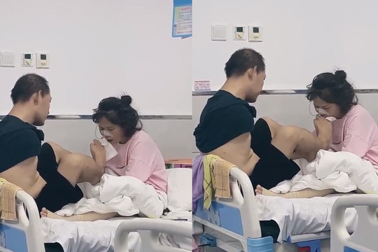 Khoảnh khắc người chồng khuyết tật dùng chân chăm sóc vợ trong viện gây xúc động mạnh