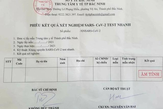 Bán phiếu xét nghiệm âm tính giả với giá... 30.000 đồng
