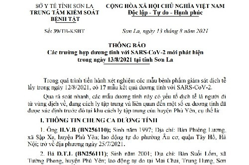 Sơn La: Ghi nhận thêm 17 trường hợp dương tính với SARS-CoV-2
