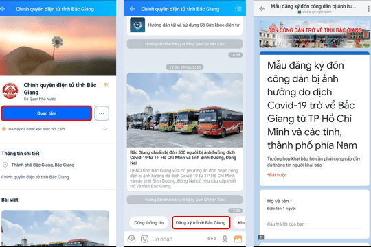 Cách đăng ký về quê qua Zalo cho người dân Bắc Giang