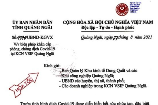 Quảng Ngãi: Giảm 50% công suất hoạt động tại KCN sau khi phát hiện ổ dịch