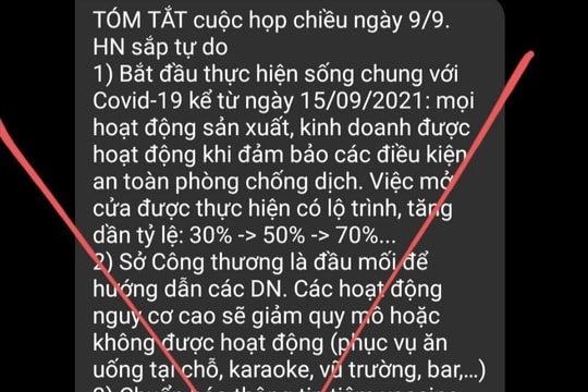 “Hà Nội thực hiện sống chung với Covid-19 từ 15/9” là tin giả