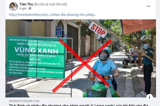 Thông tin tỉnh Thái Bình cho người từ “vùng xanh” vào địa bàn là sai sự thật