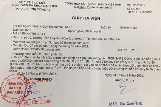 Bạc Liêu: Sẽ quản lý nghiêm nữ giám đốc công ty mỹ phẩm và người nhà dương tính với COVID-19 được xuất viện
