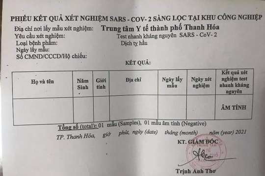 Vụ giấy xét nghiệm Covid-19 âm tính trắng thông tin: Sai sót đáng tiếc