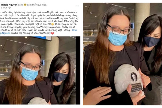 Vợ cũ Bằng Kiều nghẹn ngào đón Phi Nhung về trong vòng tay: 'Nay chỉ còn lại là một hũ tro cốt'