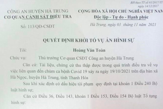 Khởi tố vụ án gây ra chùm ca bệnh Covid – 19 tại Thanh Hoá