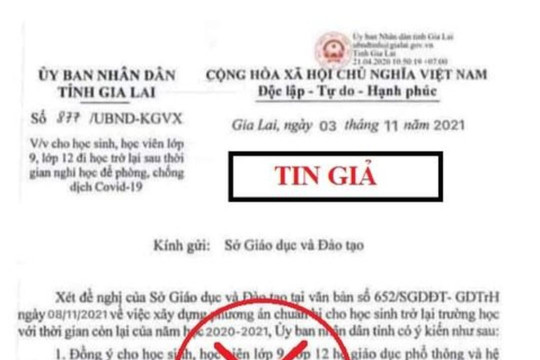Gia Lai: Xuất hiện văn bản giả cho học sinh đi học trở lại