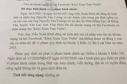 Bị phạt 7,5 triệu đồng vì đăng ảnh gia đình người khác không xin phép