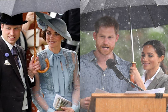 Mỹ nhân Hoàng gia dưới mưa: Meghan che ô cho Harry, William và Kate đẹp như tranh vẽ, Công nương Diana đơn độc nhưng luôn tỏa sáng