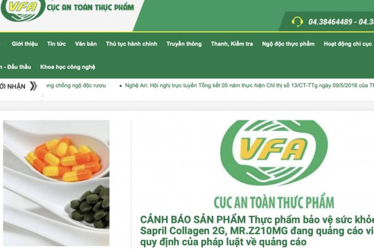 Cảnh báo sản phẩm Sapril Collagen 2G và MR.Z210MG vi phạm quy định quảng cáo