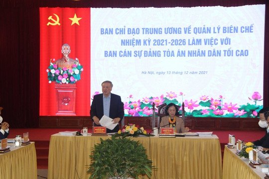 Ban Chỉ đạo Trung ương về Quản lý Biên chế làm việc với Ban cán sự đảng TANDTC