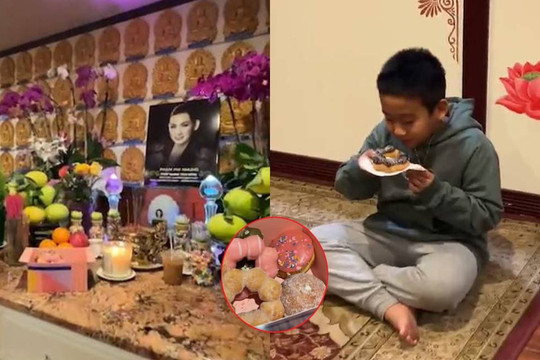 Con trai Wendy mang món bánh yêu thích lên chùa cúng bà ngoại Phi Nhung