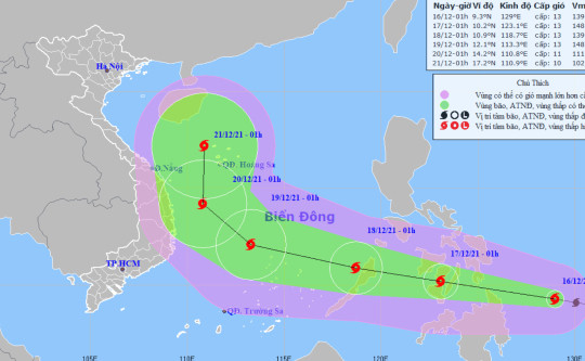 Bão Rai giật cấp 16 khi vào Biển Đông, khả năng đổi hướng về phía Bắc