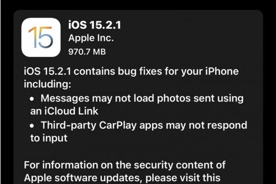 Apple chính thức phát hành iOS 15.2.1 và iPadOS 15.2.1