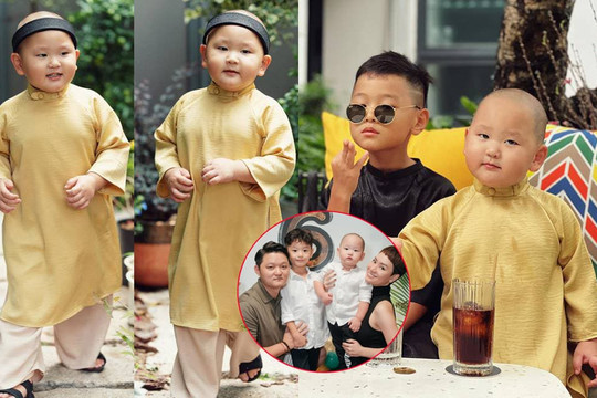 Hai nhóc tỳ nhà Trà My đáng yêu khi diện áo dài đón Tết, cậu út 'thánh meme' với loạt biểu cảm khiến dân tình mê mệt