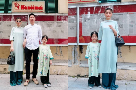 Hậu dương tính Covid-19, Á hậu Diễm Trang diện áo dài cùng con gái và ông xã chụp ảnh trước thềm năm mới