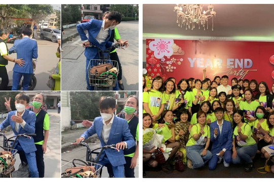 Hồ Văn Cường diện vest bảnh bao vẫn không ngại chiều lòng fan lớn tuổi khi chạy xe đạp chở bà trước show diễn