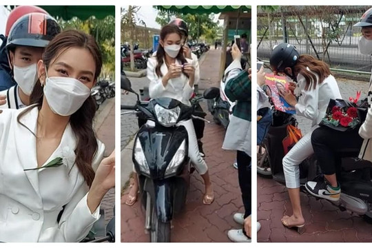 Hoa hậu Thùy Tiên chạy show bằng xe máy, còn 'phục vụ' cho cả trợ lí