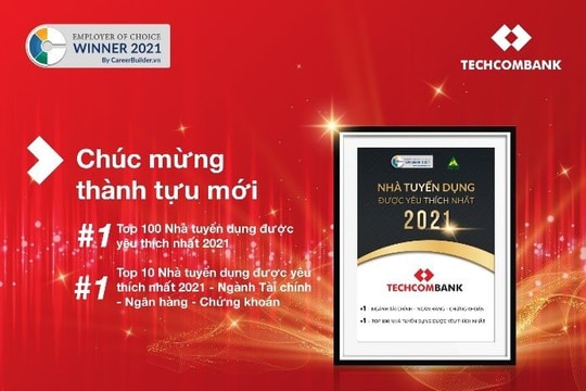 Techcombank dẫn đầu danh sách top 100 nhà tuyển dụng được yêu thích nhất năm 2021