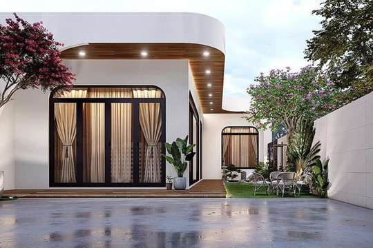 Gợi ý mẫu nhà cấp 4 mái bằng với thiết kế hiện đại, có phần tiểu cảnh bên ngoài cực đẹp