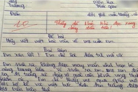 Bài văn tả về mẹ được điểm 10 khiến thầy giáo bật khóc khi đọc dòng đầu tiên