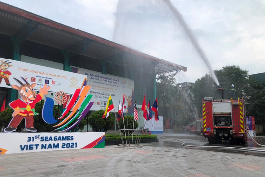 Công an quận Hoàng Mai diễn tập phương án PCCC đảm bảo an toàn SEA Games 31