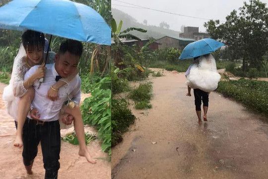 Cô dâu - chú rể 'khóc dở mếu dở' khi cưới đúng ngày mưa lụt