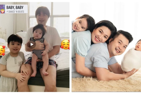 Lê Khánh khoe khung ảnh hai con trai giống ông xã y đúc, còn lầy lội trách yêu: 'Còn phiên bản của em đâu'