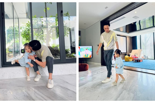 Cường Đô La khoe ảnh chủ nhật bình yên bên ái nữ, biểu cảm của Suchin thế nào mà ai cũng mê khi được bố hôn?