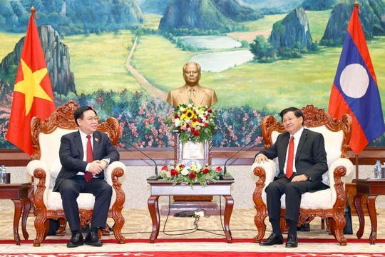 Chủ tịch Quốc hội Vương Đình Huệ chào xã giao Tổng Bí thư, Chủ tịch nước Lào