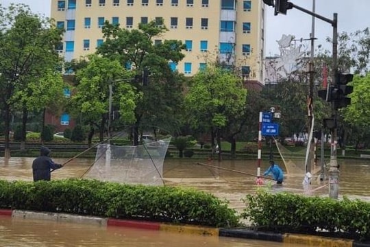 Vĩnh Phúc: Đường biến thành sông, dân cất vó bắt cá giữa phố