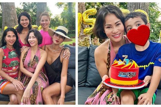 Thu Minh tự tay trang trí tiệc sinh nhật cho quý tử, dàn khách mời toàn mĩ nhân khoe vòng một ngồn ngộn chiếm spotlight
